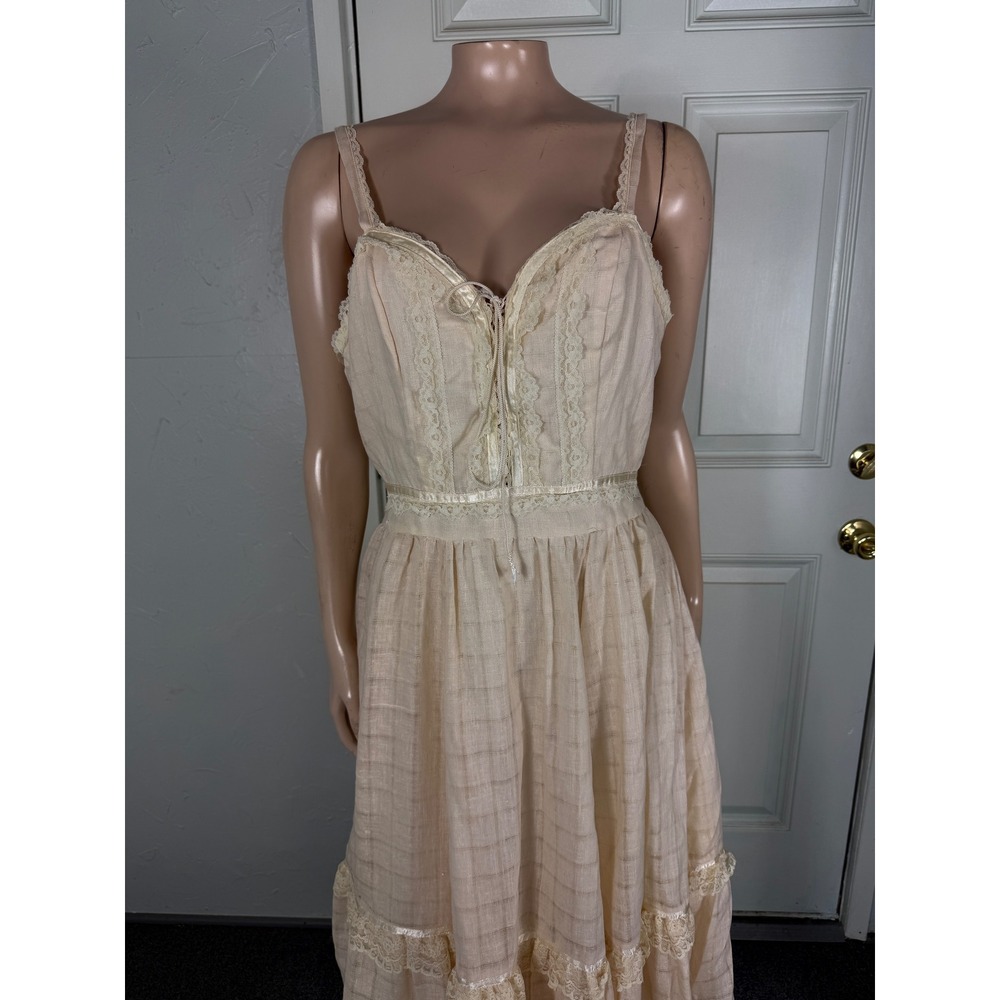 Vintage 70s Gunne Sax Dress 13 Prairie Floral Lace Cottage Bohemian Cream U24 - Picture 2 of 8